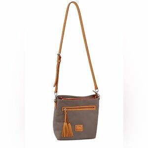 Dooney & Bourke Lani Crossbody Taupe Tan Leather Trim Tassel Bag Like New